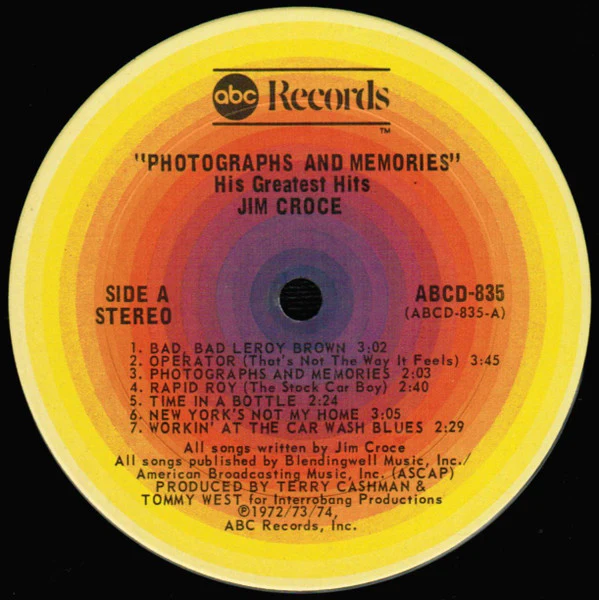 Jim Croce - Photographs & Memories (His Greatest Hits) (LP, Comp, Ter) (Very Good (VG)) - Image 3