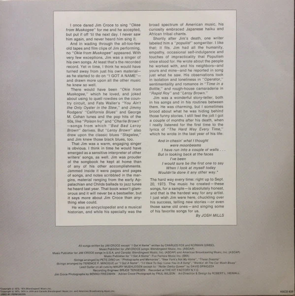 Jim Croce - Photographs & Memories (His Greatest Hits) (LP, Comp) (Very Good Plus (VG+)) - Image 4