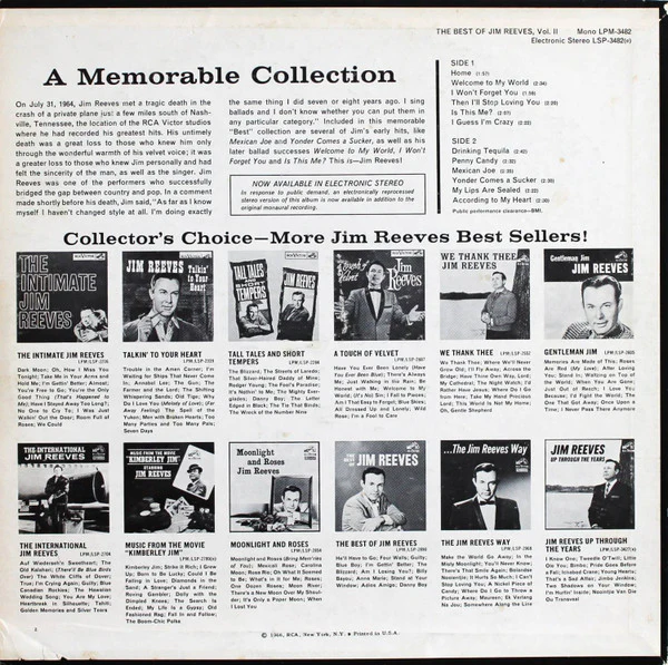 Jim Reeves - The Best Of Jim Reeves Vol. II (LP, Comp) (Very Good Plus (VG+)) - Image 2