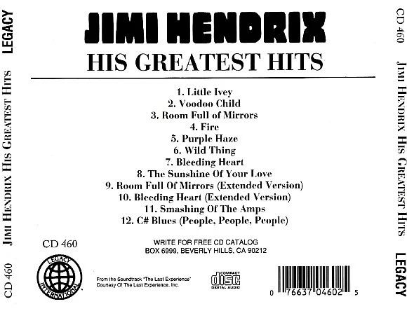Jimi Hendrix - His Greatest Hits (CD, Comp, RE) (Very Good Plus (VG+)) - Image 2