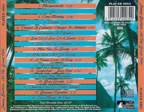 Jimmy Buffett - All The Great Hits (CD, Comp) (Very Good Plus (VG+)) - Image 2