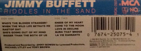 Jimmy Buffett - Riddles In The Sand (Cass, Album, Hig) (Very Good (VG)) - Image 2
