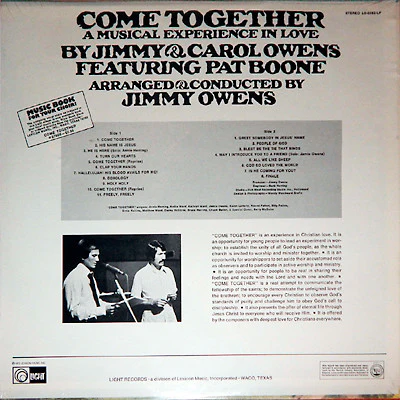 Jimmy & Carol Owens Featuring Pat Boone - Come Together (A Musical Experience In Love) (LP, Album) (Very Good Plus (VG+)) - Image 2
