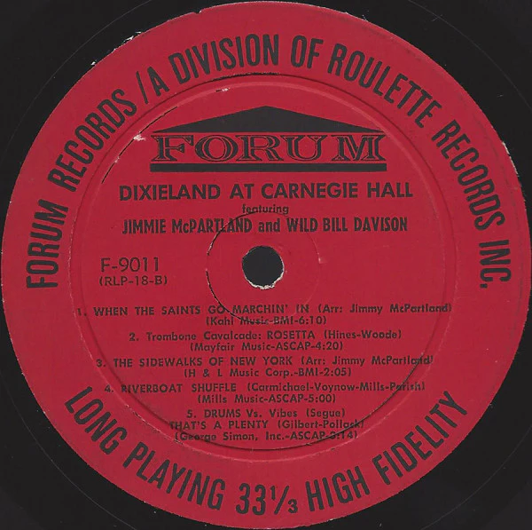Jimmy McPartland, Wild Bill Davison / Pee Wee Russell, Vic Dickenson, George Wettling - Dixieland At Carnegie Hall (25 Top Stars) (LP, Mono) (Very Good Plus (VG+)) - Image 4