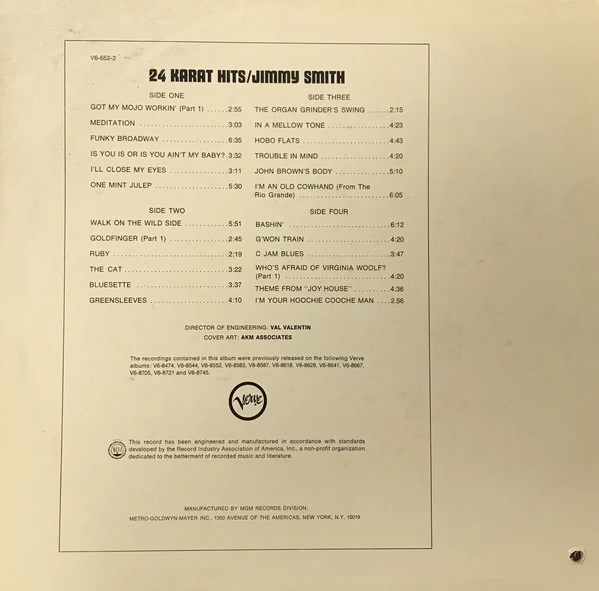 Jimmy Smith - 24 Karat Hits (2xLP, Comp, Ltd) (Near Mint (NM or M-)) - Image 2