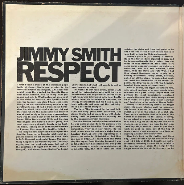Jimmy Smith - Respect (LP, Album, RP, Gat) (Very Good Plus (VG+)) - Image 3