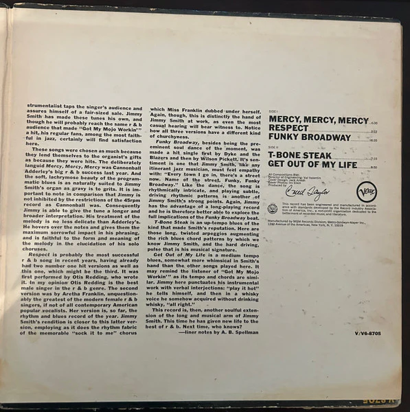 Jimmy Smith - Respect (LP, Album, RP, Gat) (Very Good Plus (VG+)) - Image 4