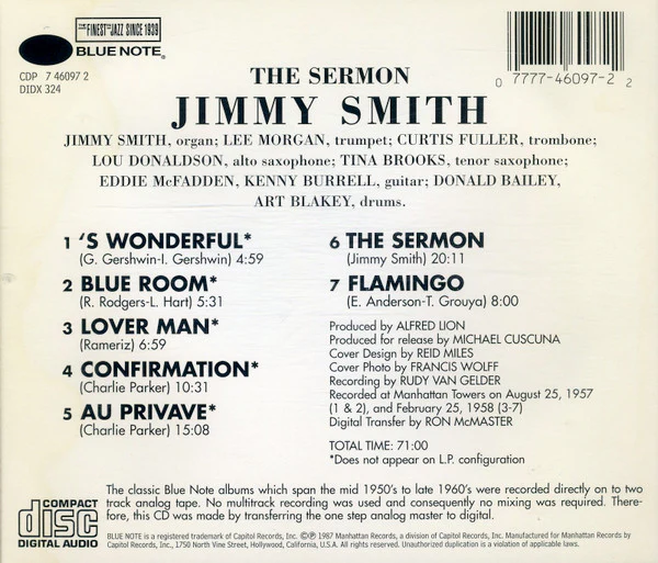 Jimmy Smith - The Sermon! (CD, Album, RE, RP, EMI) (Near Mint (NM or M-)) - Image 2