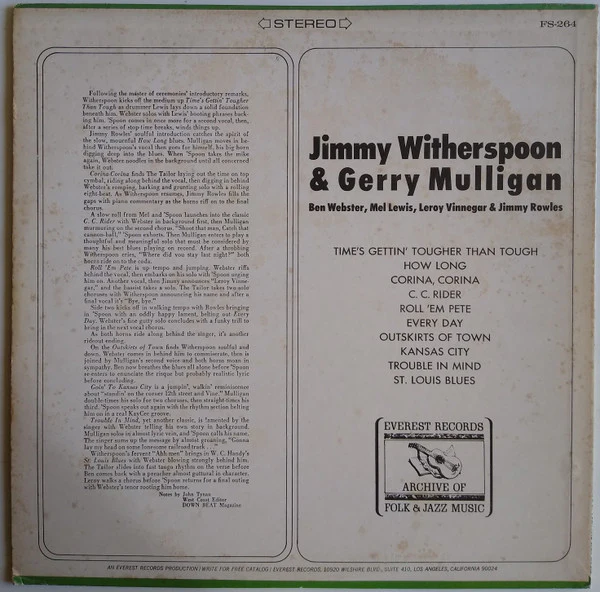 Jimmy Witherspoon & Gerry Mulligan - Jimmy Witherspoon & Gerry Mulligan (LP, Album, RE) (Very Good Plus (VG+)) - Image 2