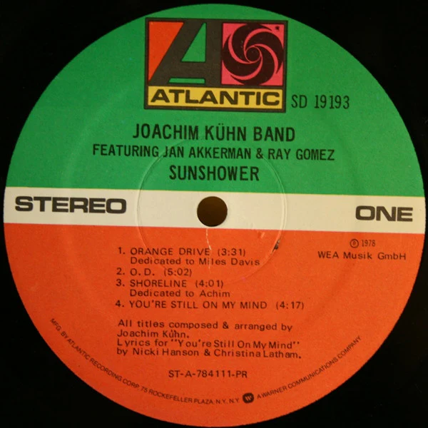 Joachim Kühn Band Featuring Jan Akkerman & Ray Gomez - Sunshower (LP, Album, PR ) (Very Good (VG)) - Image 3