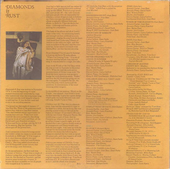 Joan Baez - Diamonds & Rust (LP, Album, Pit) (Very Good Plus (VG+)) - Image 2