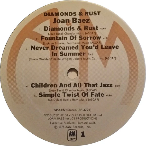 Joan Baez - Diamonds & Rust (LP, Album, Pit) (Very Good Plus (VG+)) - Image 3