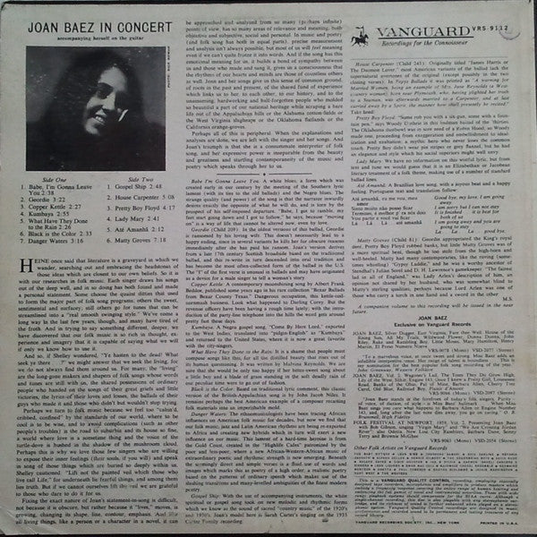 Joan Baez - In Concert (LP, Album, Mono, Roc) (Good Plus (G+)) - Image 2