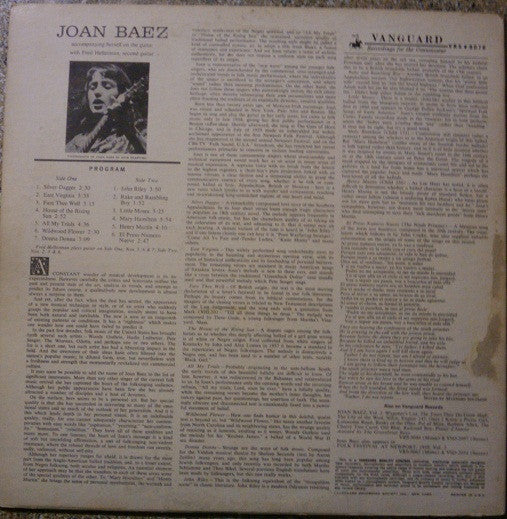 Joan Baez - Joan Baez (LP, Album, Mono, RP) (Very Good (VG)) - Image 2