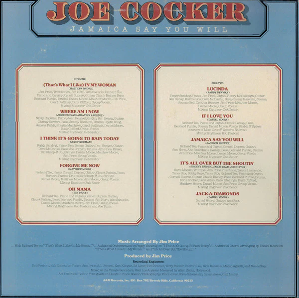 Joe Cocker - Jamaica Say You Will (LP, Album, Ter) (Very Good (VG)) - Image 2