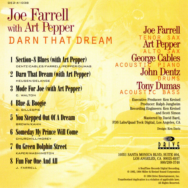 Joe Farrell With Art Pepper - Darn That Dream (CD, Comp, RE) (Near Mint (NM or M-)) - Image 3