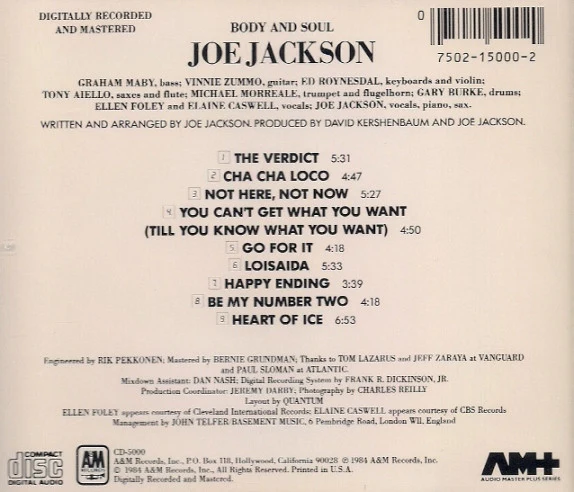 Joe Jackson - Body And Soul (CD, Album) (Very Good Plus (VG+)) - Image 2