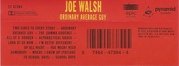 Joe Walsh - Ordinary Average Guy (Cass, Album, Dol) (Near Mint (NM or M-)) - Image 2