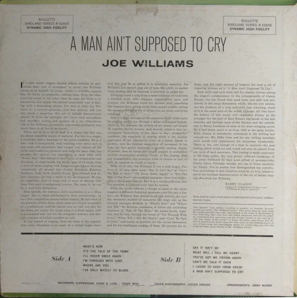Joe Williams - A Man Ain't Supposed To Cry (LP, Album, Mono) (Near Mint (NM or M-)) - Image 2