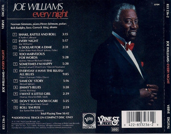 Joe Williams - Every Night − Live At Vine St. (CD, Album) (Near Mint (NM or M-)) - Image 2