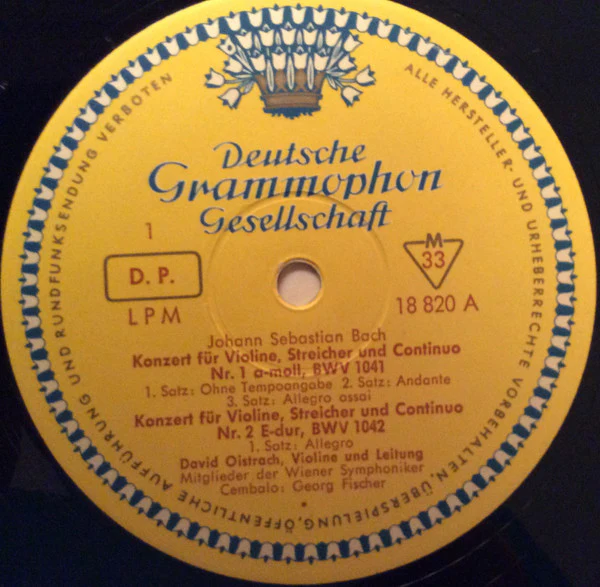 Johann Sebastian Bach, David Oistrach, Igor Oistrach - Violinkonzert In A-moll Und E-Dur / Konzert Für Zwei Violinen In D-moll (LP, Mono) (Very Good Plus (VG+)) - Image 3