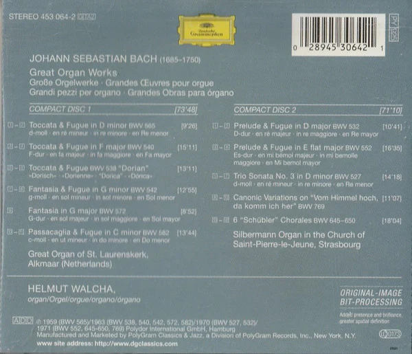 Johann Sebastian Bach, Helmut Walcha - Great Organ Works (2xCD, Comp, RM) (Very Good Plus (VG+)) - Image 2