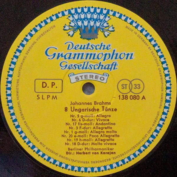 Johannes Brahms, AntonÃn Dvořák / Berliner Philharmoniker, Herbert von Karajan - 8 Ungarische Tänze • 5 Slawische Tänze = 8 Hungarian Dance • 5 Slavonic Dances = 8 Danses Hongroises • 5 Danses Slaves (LP, RE) (Near Mint (NM or M-)) - Image 3