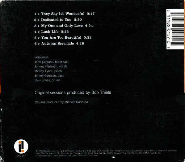John Coltrane And Johnny Hartman - John Coltrane And Johnny Hartman (CD, Album, RE, RM, Dig) (Very Good Plus (VG+)) - Image 2