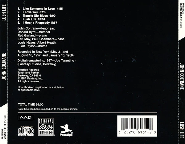 John Coltrane - Lush Life (CD, Album, RE, RM) (Near Mint (NM or M-)) - Image 2