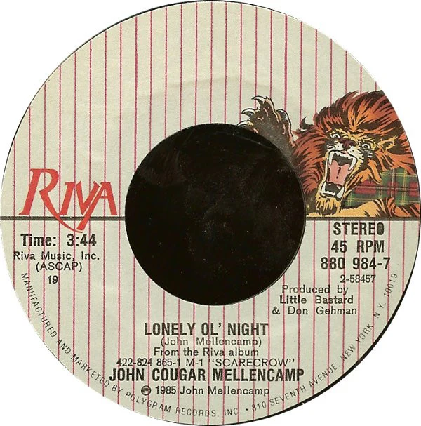 John Cougar Mellencamp - Lonely Ol' Night (7", Single, Styrene, 19 ) (Near Mint (NM or M-)) - Image 3