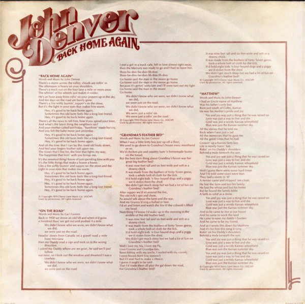 John Denver - Back Home Again (LP, Album, Ind) (Very Good Plus (VG+)) - Image 3