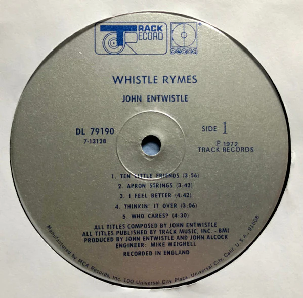 John Entwistle - Whistle Rymes (LP, Album, Glo) (Near Mint (NM or M-)) - Image 5