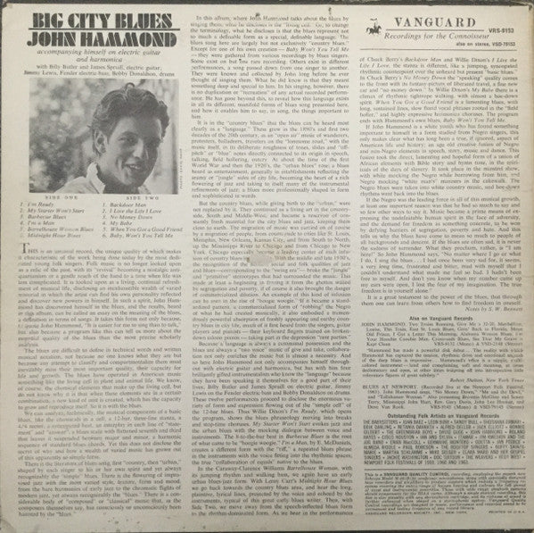 John Hammond* - Big City Blues (LP, Album, Mono) (Very Good Plus (VG+)) - Image 2