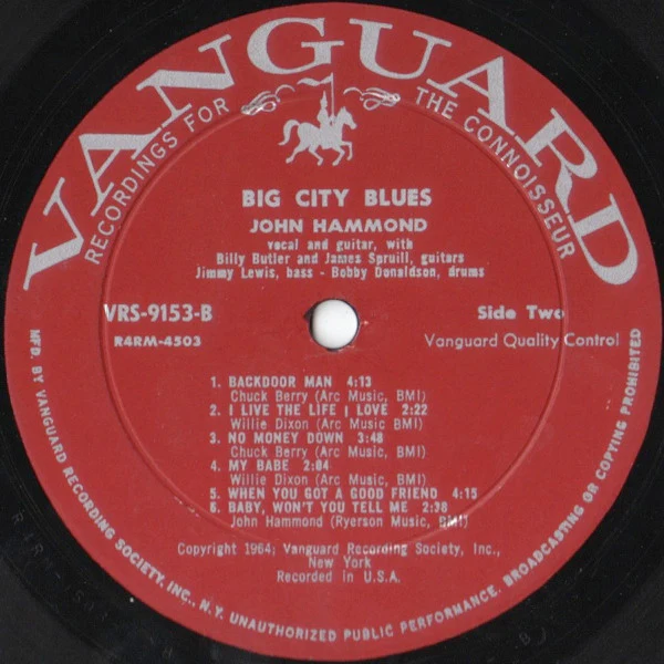 John Hammond* - Big City Blues (LP, Album, Mono) (Very Good Plus (VG+)) - Image 4