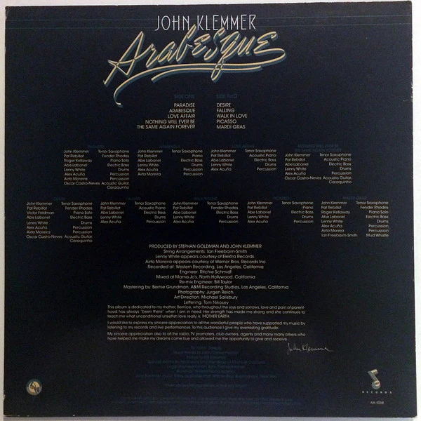 John Klemmer - Arabesque (LP, Album, Spe) (Near Mint (NM or M-)) - Image 2
