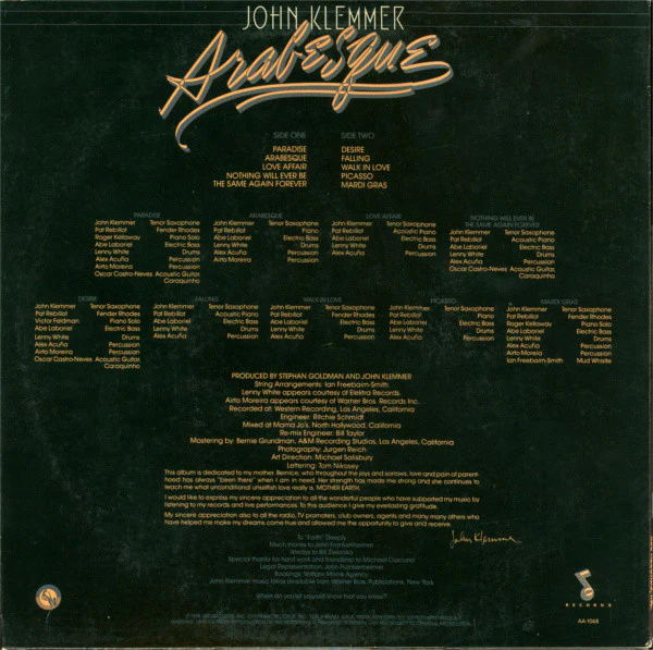John Klemmer - Arabesque (LP, Album) (Very Good Plus (VG+)) - Image 2