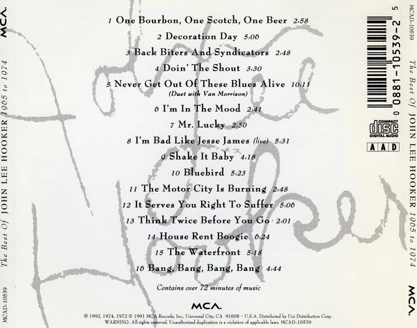John Lee Hooker - The Best Of John Lee Hooker (1965 To 1974) (CD, Comp, RM) (Very Good Plus (VG+)) - Image 2