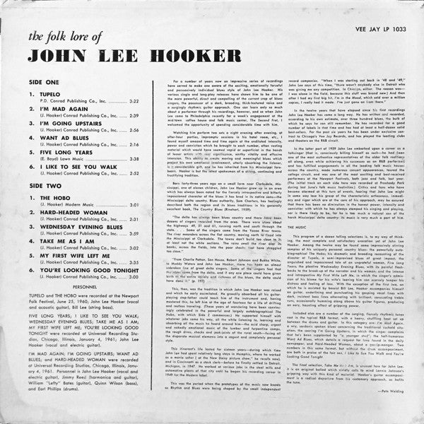 John Lee Hooker - The Folk Lore Of John Lee Hooker (LP, Album, Mono) (Very Good (VG)) - Image 2