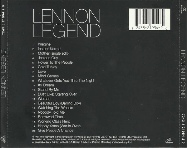 John Lennon - Lennon Legend (The Very Best Of John Lennon) (CD, Comp, EMI) (Very Good Plus (VG+)) - Image 3