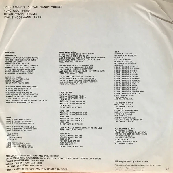 John Lennon / The Plastic Ono Band - John Lennon / Plastic Ono Band (LP, Album) (Near Mint (NM or M-)) - Image 4