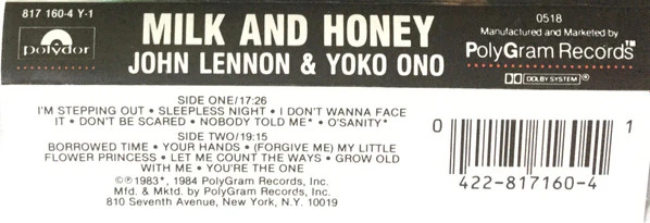 John Lennon & Yoko Ono - Milk And Honey (Cass, Album, 35) (Very Good Plus (VG+)) - Image 3