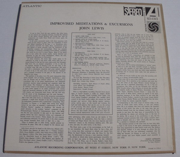 John Lewis  - Improvised Meditations & Excursions (LP, Album) (Very Good (VG)) - Image 2