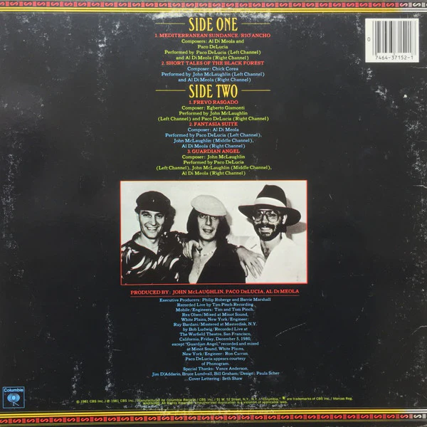 John McLaughlin / Al Di Meola / Paco De Lucía - Friday Night In San Francisco (LP, Album, Pit) (Very Good Plus (VG+)) - Image 2