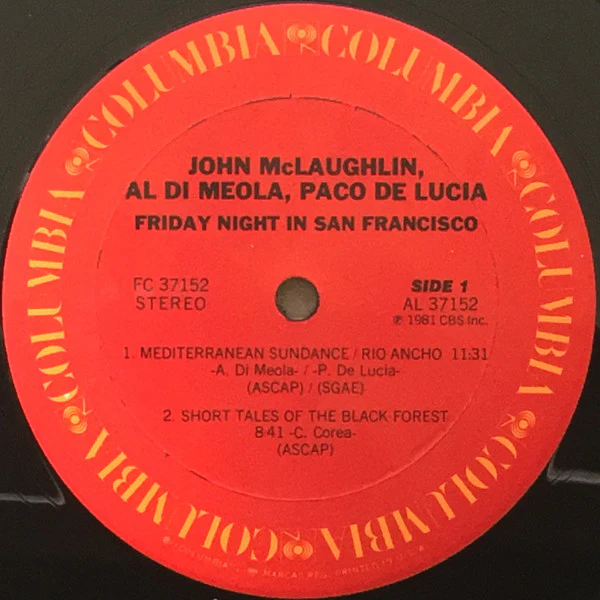 John McLaughlin / Al Di Meola / Paco De Lucía - Friday Night In San Francisco (LP, Album, Pit) (Very Good Plus (VG+)) - Image 3
