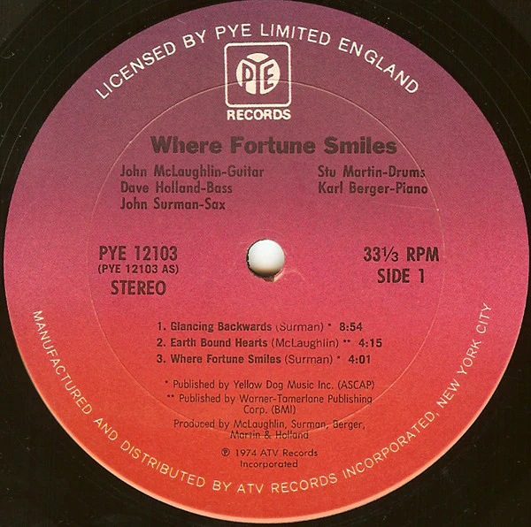 John McLaughlin, Dave Holland, John Surman, Stu Martin, Karl Berger - Where Fortune Smiles (LP, Album, RE) (Good Plus (G+)) - Image 3