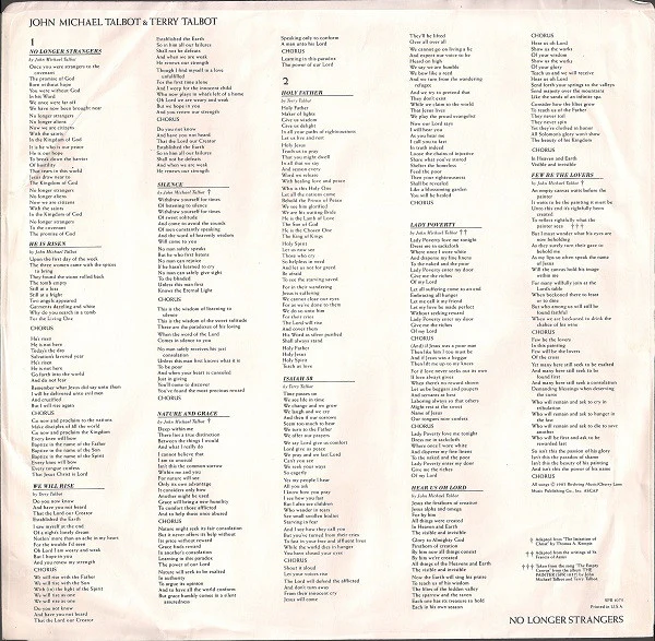 John Michael Talbot & Terry Talbot - No Longer Strangers (LP, Album) (Very Good Plus (VG+)) - Image 5