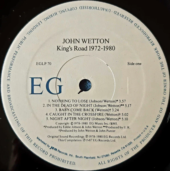 John Wetton - King's Road 1972-1980 (LP, Comp, Gra) (Near Mint (NM or M-)) - Image 3