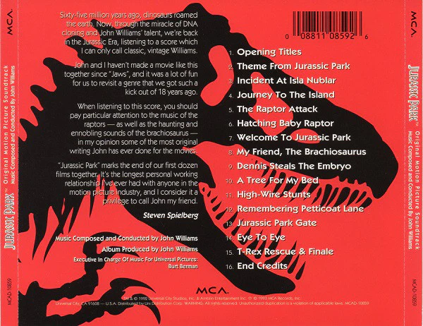 John Williams - Jurassic Park (Original Motion Picture Soundtrack) (CD, Album) (Very Good Plus (VG+)) - Image 2