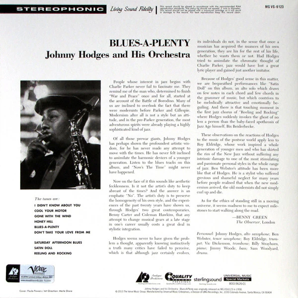 Johnny Hodges And His Orchestra - Blues A-Plenty (2x12", Album, Ltd, RE, 200) (Mint (M)) NEW & SEALED - Image 2