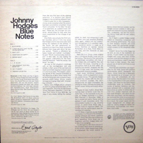 Johnny Hodges - Blue Notes (LP, Album) (Very Good Plus (VG+)) - Image 2